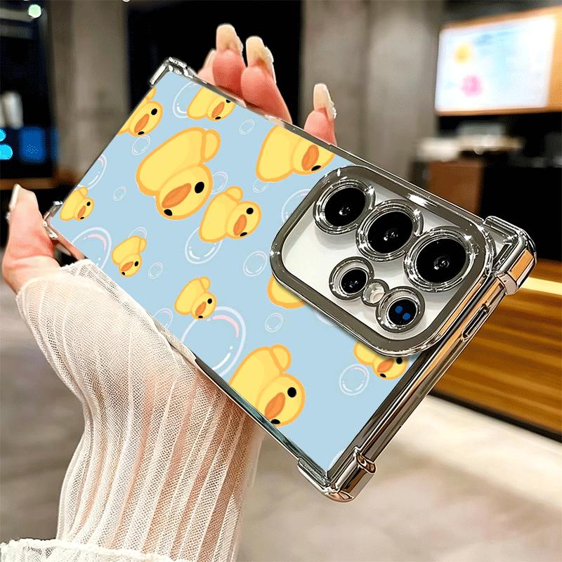 Funny Cute Cartoon Duck Plating Phone Case For Samsung Galaxy S24 S25 FE S26 Edge S23 Ultra S22 S21 Plus S20 Anti-Fall Airabag C