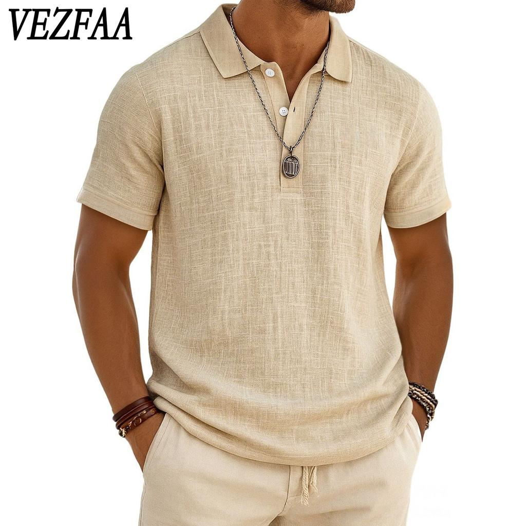VEZFAA Damenmode, lässig, Sommer, Frühling, einfarbig, kurzärmelig, Polo-Ausschnitt, Blusen und Hemden