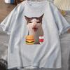 Cat Crunching Food Meme T-shirt Women Silly T Shirts Funny Cat Eating T-Shirt Short Sleeve Graphic Tees Streetwear Fashion Y2K
