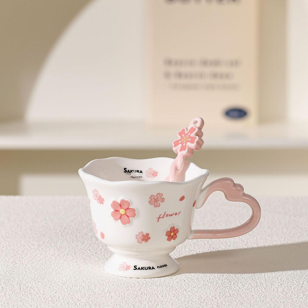 High value Cherry Blossom Ceramic Cup Creative New Year Cup Coffee Cup Mug Home Girls Cup Personalized Water Cup
