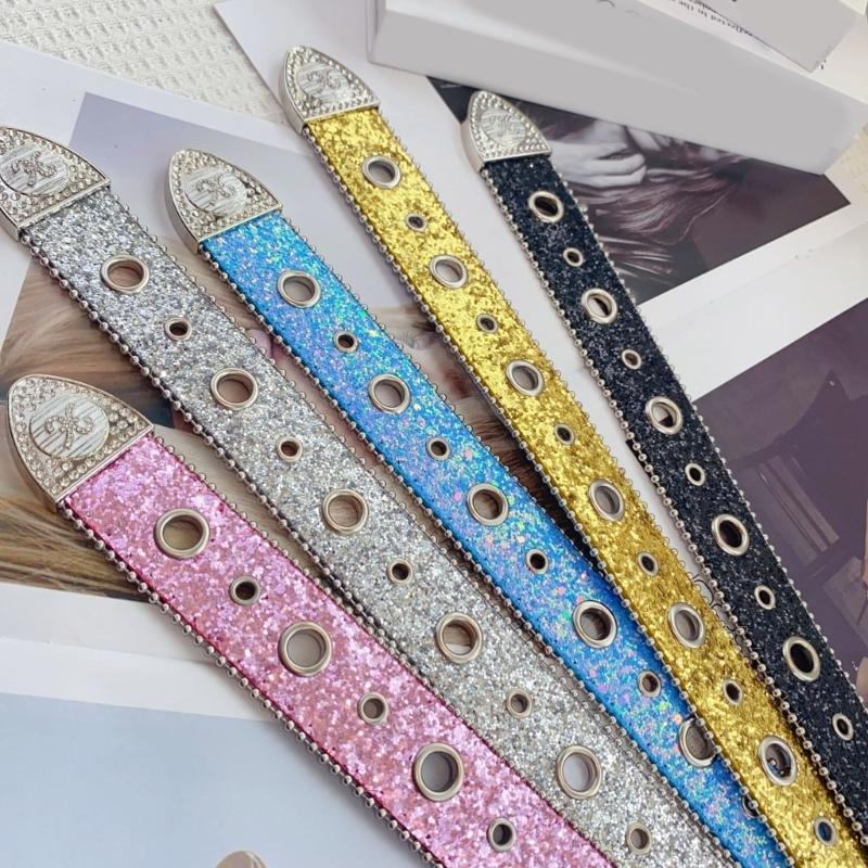 Women Large Eyelet Belt for Jeans Skirt Bead Trim PU Leather Belt Subculture Pants Belt  Girl Clothing Waist Decors
