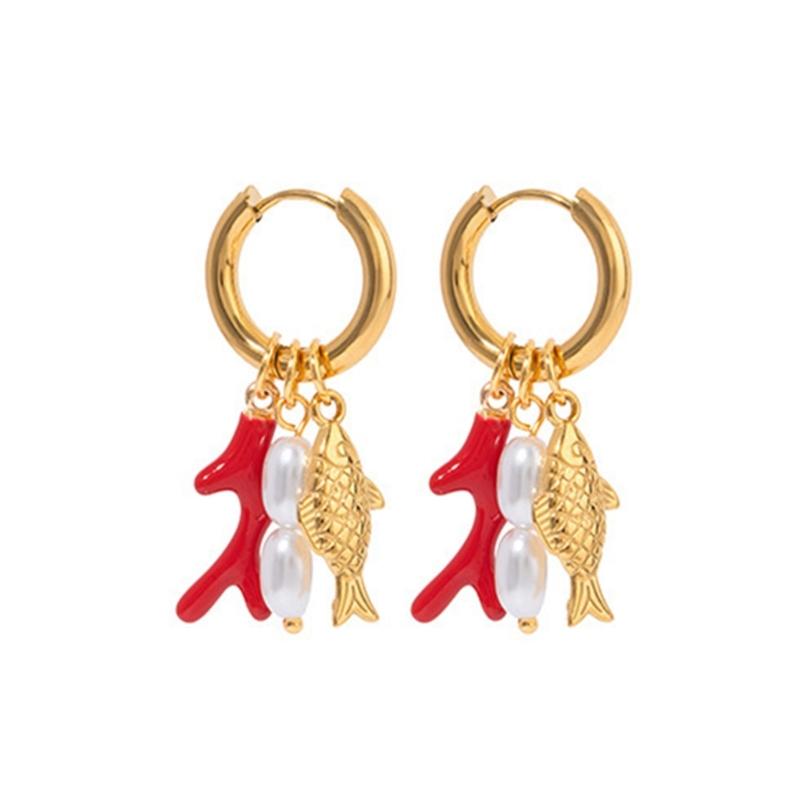 Practical Stainless Steel Fish Scallops Shells Charm Earrings Fashion Gold Color Jewelry for Women and Mom's Gifts