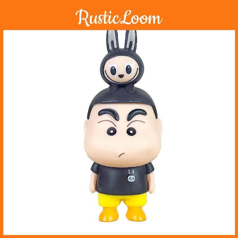 Crayon Shinchan Labubu Pvc Collectible Figure With Assembly For Desktop Decor Fans