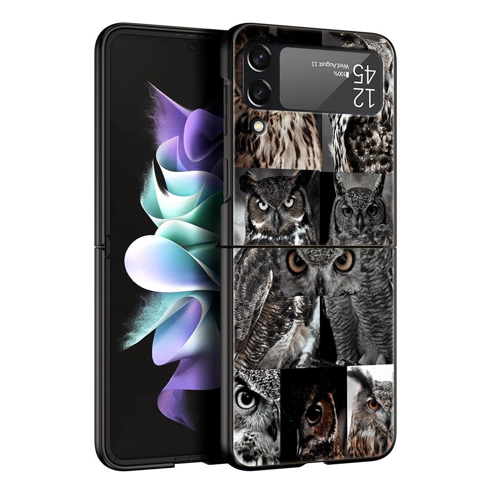 For Samsung Galaxy Z Flip 3 4 5 Hard Black Folding PC Phone Case Cartoon Girl Gifts Lovely Owl For Samsung Z Flip3 Back Cover