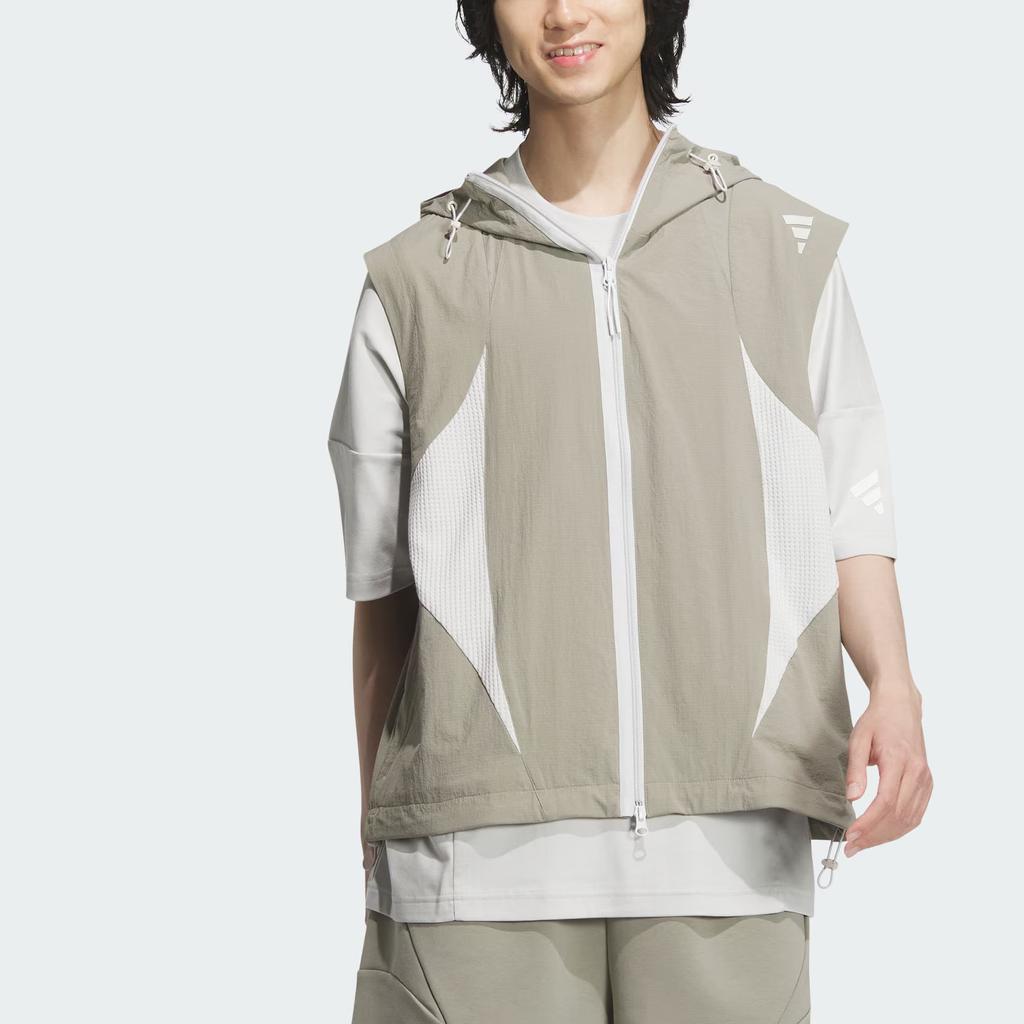 Adidas Future Style Woven Vest With Hood And Zipper Design Loose Fit Sleeveless Vest Men Vests Pebble-Silver Light-Gray JL9961