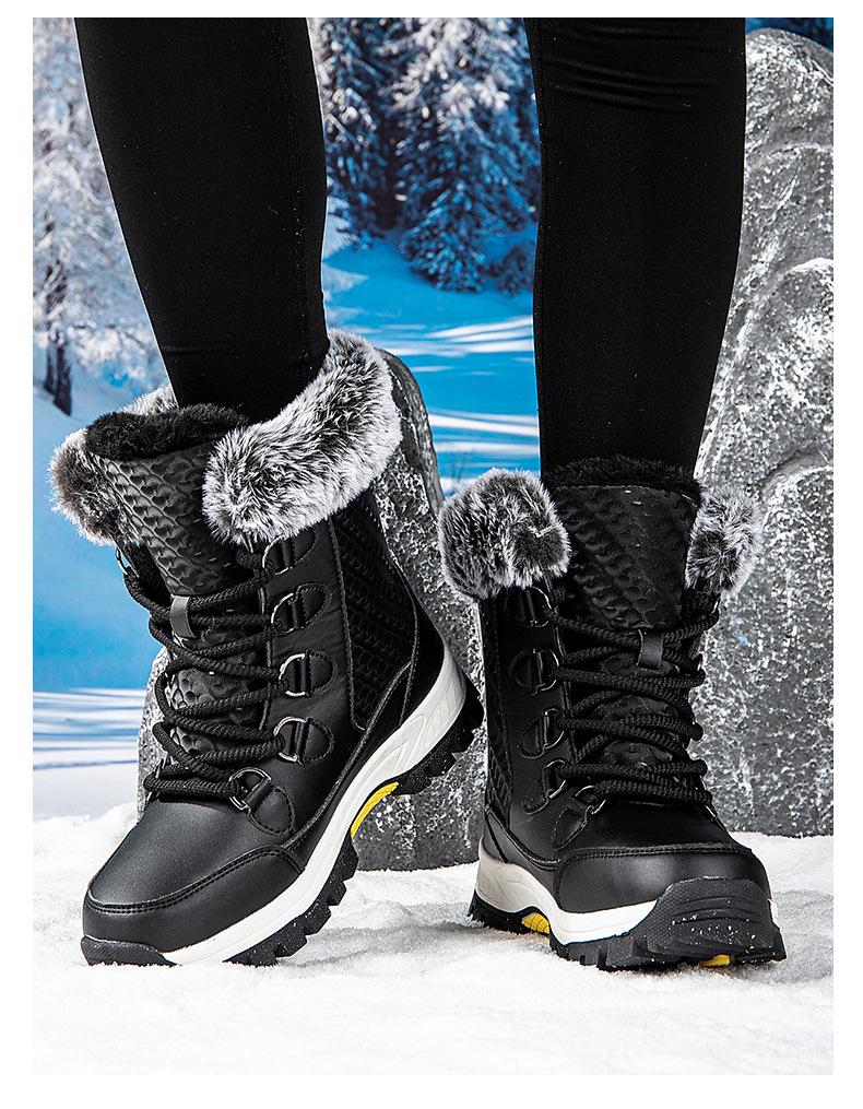 Women's Winter High-Top Non-Slip Snow Boots with Long Fur - Warm Large Size Ski Boots
