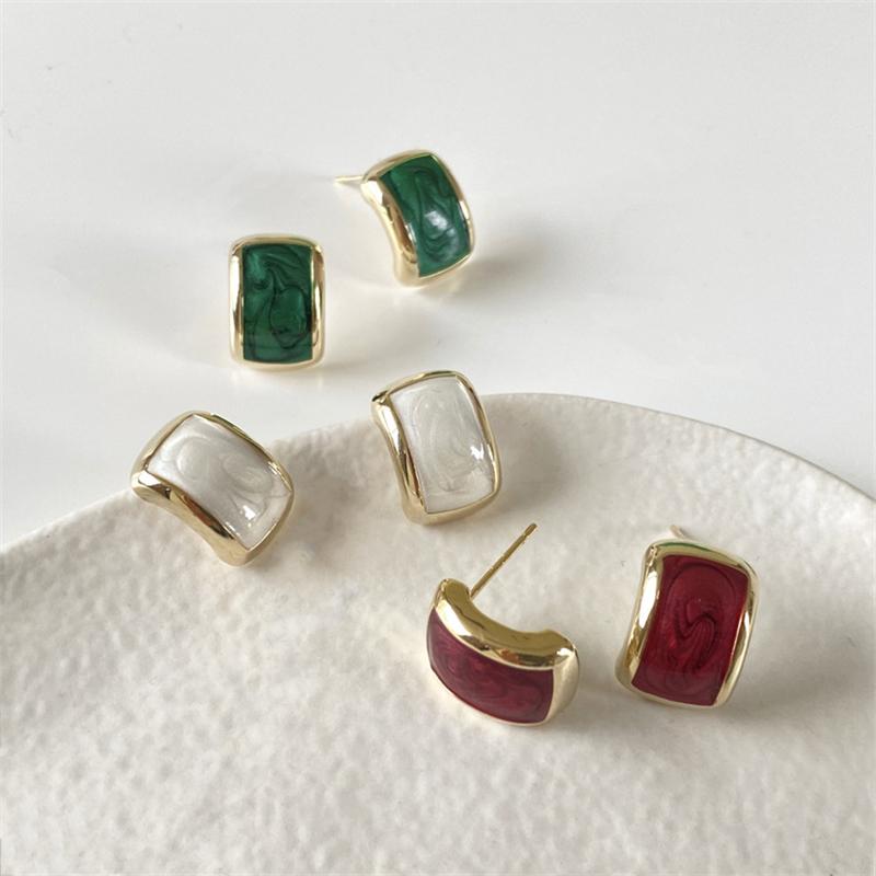 Trend Chic Enamel C-shaped Women's Stud Earrings Red Green Pink Color Small Earrings for Girls aretes de mujer 2025 new in