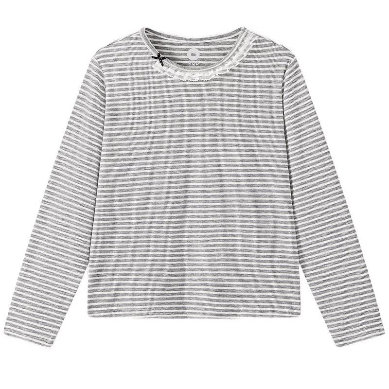 MQD Girls' Striped Lace Trim Long Sleeve T-Shirt