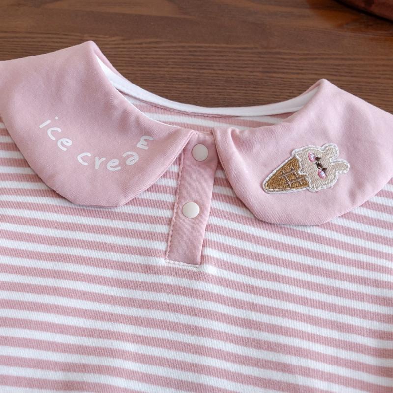 Babyrandiga broderade toppar med dockkrage Söta och gulliga avslappnade lössittande långärmade toppar för vår och höst