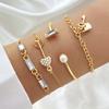 Elegant vintage-style pearl open bracelet4New European and American style key lock metal bracelet set for women
