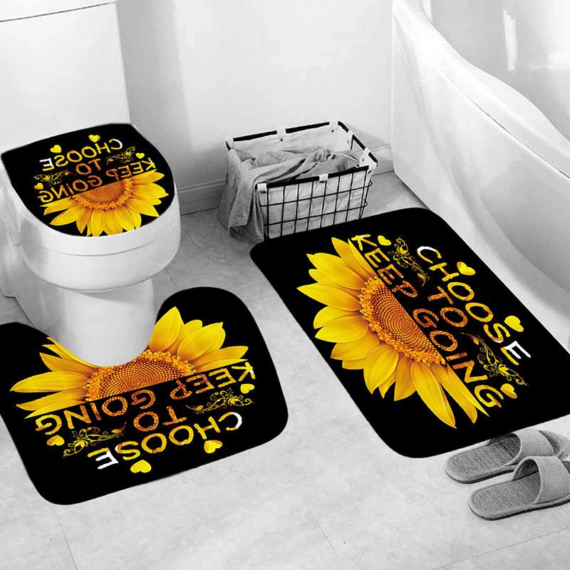 Sunflower Printing Shower Curtain Processing, Thickened Bathroom Curtain Four-Piece Set, Factory China No