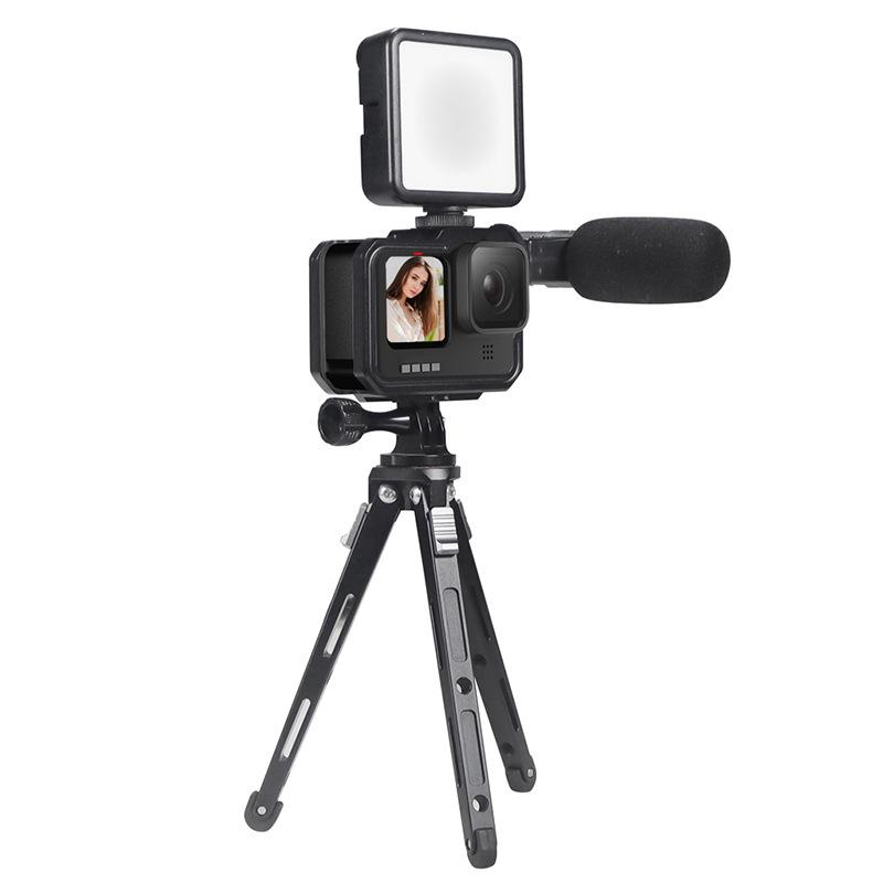Housing Case for GoPro Hero 13 12 11 10 9 Aluminum Video Cage With 2 Cold Shoe Mount for Microphone LED Light Protective Frame
