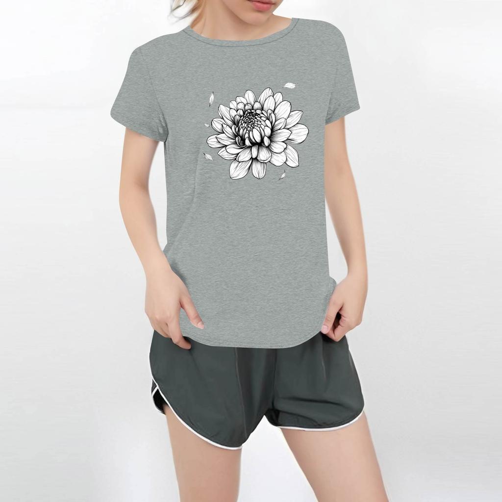 Women's Round Neck Casual Printed Short-sleeved T-shirt Top