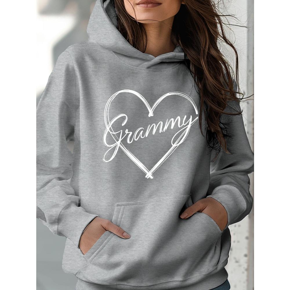 Love Pattern Letter Print Women's Daily Autumn and Winter Comfortable Hoodie Round Neck Women's Long Sleeved Clothing