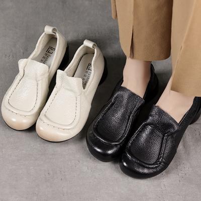 Zapatillas de Mujer Zapatos de Verano Mocasines de Cuero Genuino Slip-on Calado 2025 Nuevas Hechas a Mano Antideslizantes Zapatillas con Plataforma