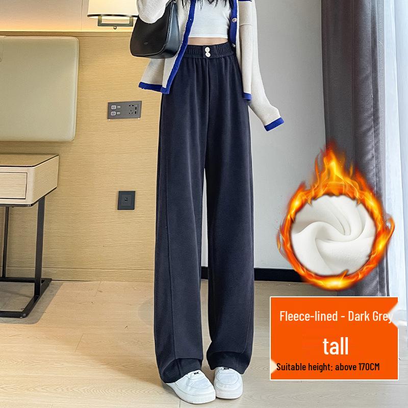 2024 Plus Size Fleece-Lined High Waist Wide Leg Pants for Women - Slimming Casual Autumn Winter Wear