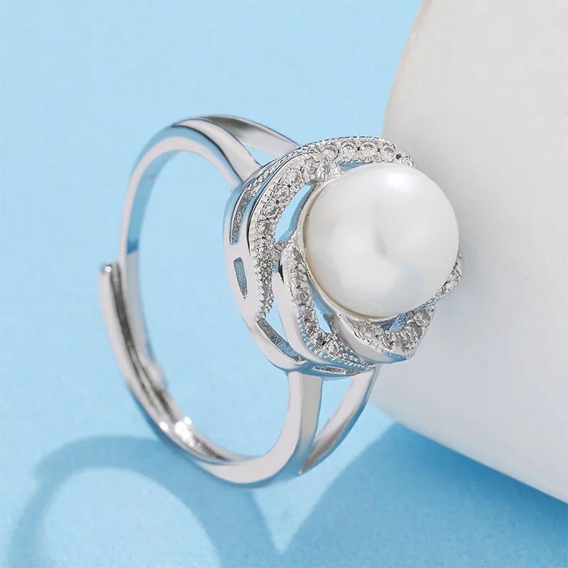 Hengsheng 9-10mm Freshwater Cultured Pearl Rings Fashion Zircon Adjustable Rings for Women Jewelry Gift 2025 New Arrivals