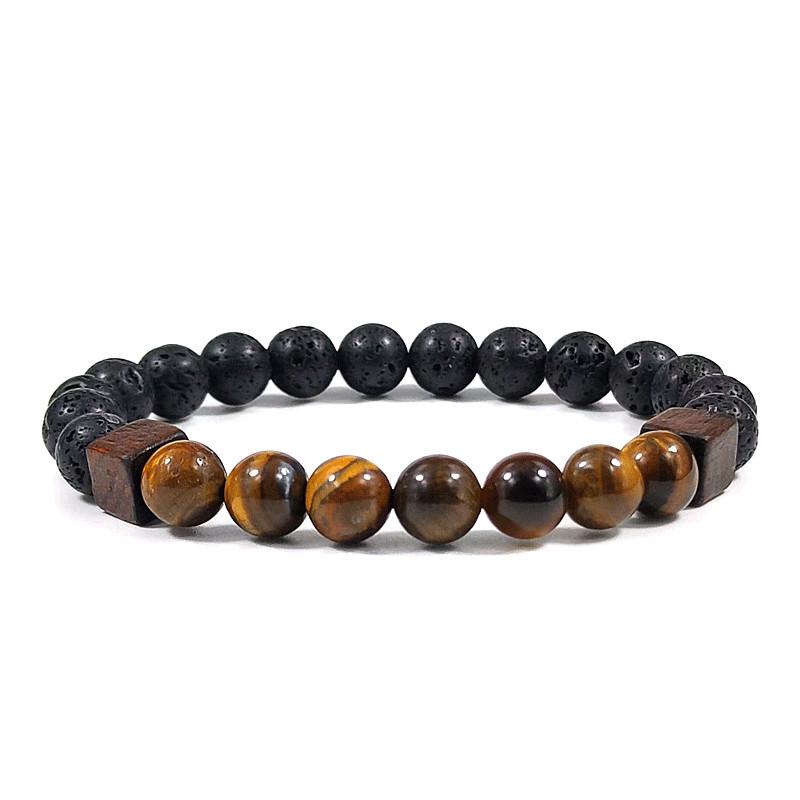 Unisex Green Tiger Eye  Volcanic Stone Square Bracelet - Wood Chip Design Gift 8MM-19CM