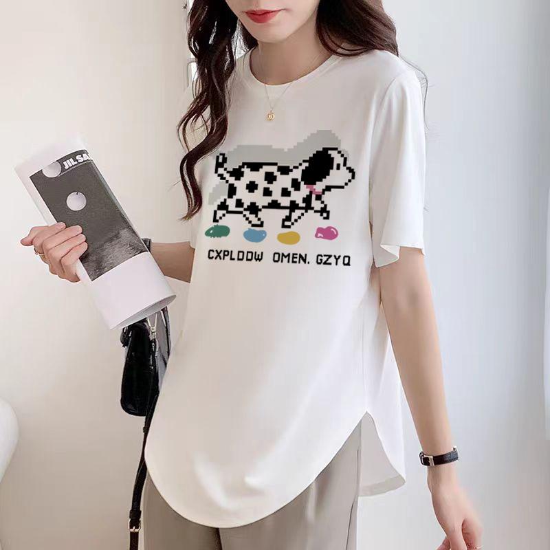 White Short-sleeved T-shirt for Women's Summer New Curved Hem Loose Solid Color Half-sleeved Stylish Unique Top
