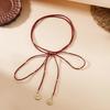 Vintage Red Velvet Leather Rope Bowknot Round Coins Pendant Multilayer Necklace For Women Men Elegant CCB Beads Choker Zircon