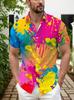 Hawaiian Multicolor Graffiti Design Pattern Print Collar Shirt, Short Sleeve, Loose Fit, Hawaiian Summer Party And Holiday Shirt