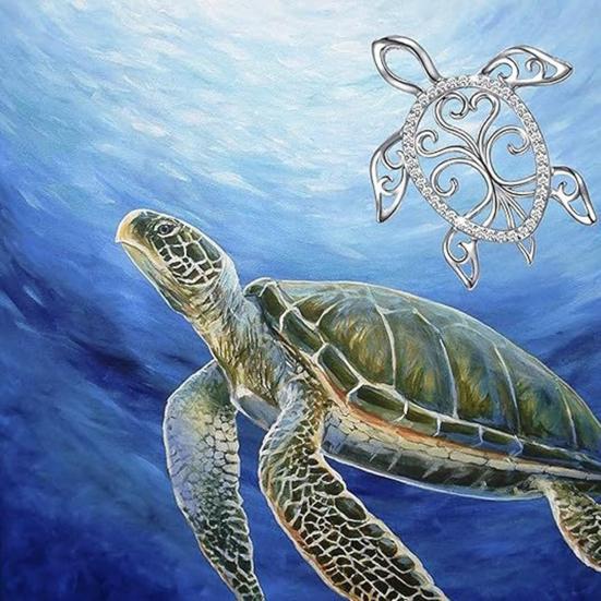 Hollow Sea Turtle Necklace Good Luck Longevity Turtle Pendant Necklace Sparkling Rhinestone Necklace Jewelry Gift for Her Wife Friend