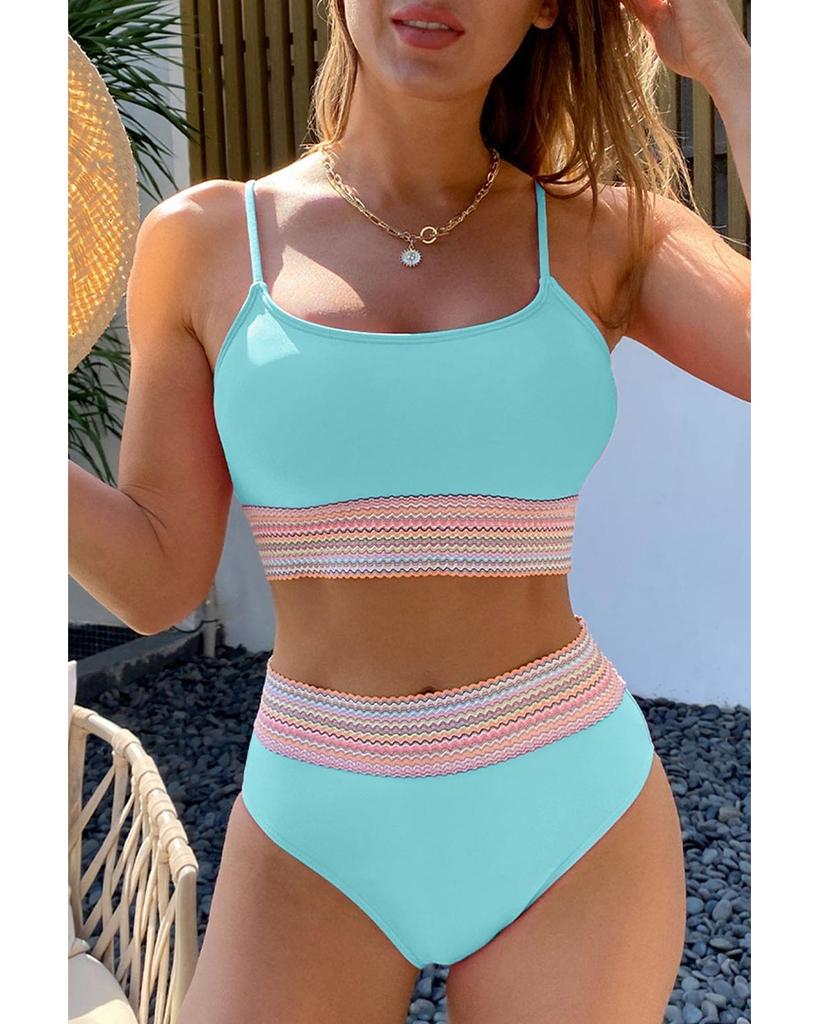 Azura Exchange Patchwork Striped Spaghetti Strap High Waist Bikini Swimsuit