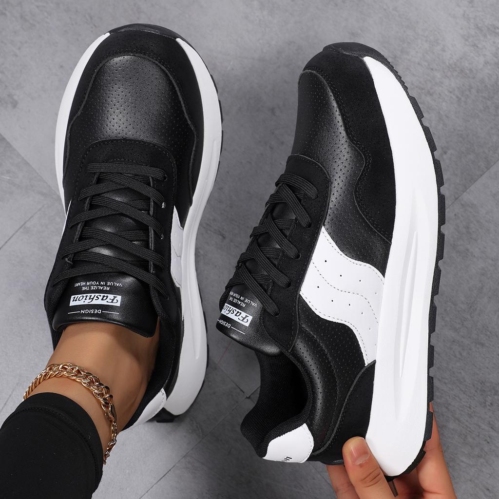 Summer Casual Patchwork Leather Casual Vulcanised Shoes Ladies Running Shoes