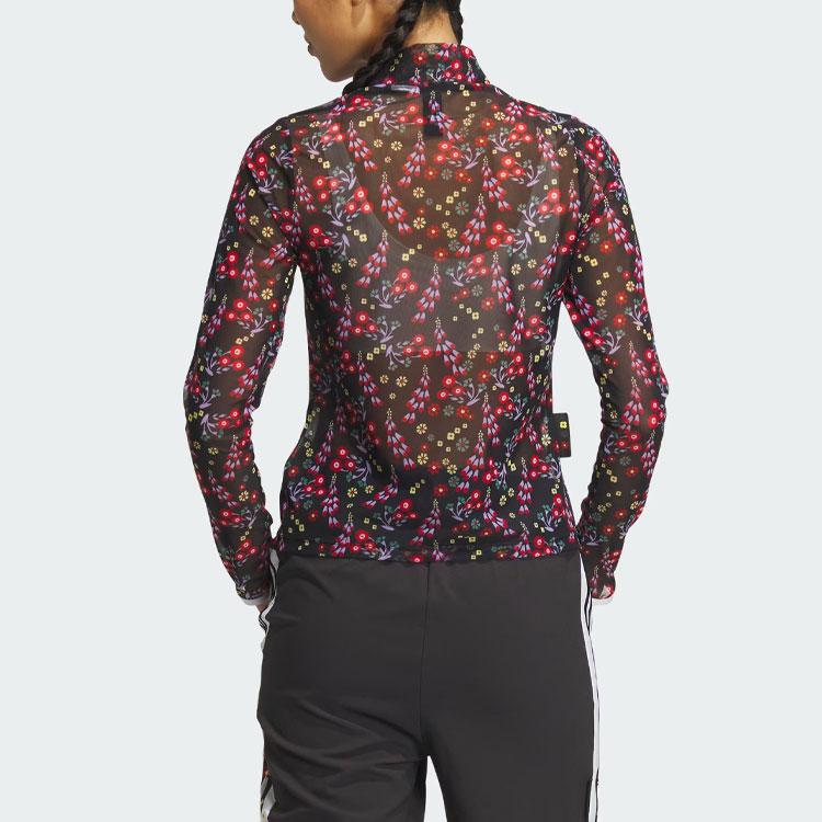 Adidas X Shuting Qiu Designer Collaboration Mesh Sleeve Floral Print Long Sleeve Tee Women Tops Black IM8444