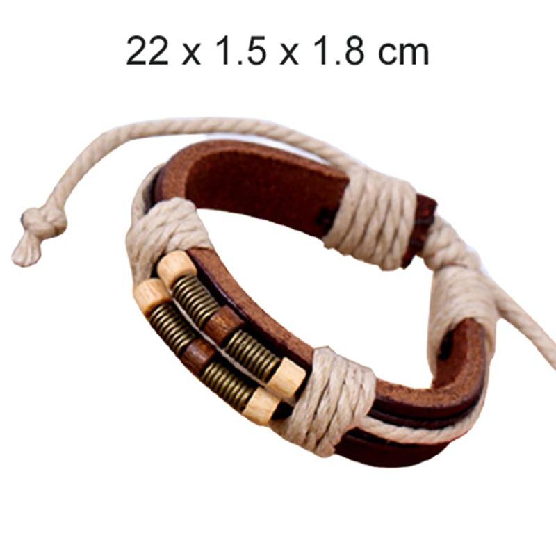 Men's Women's Punk Style Bangle Bronze Spring Wood Beads Weave Leather Bracelet