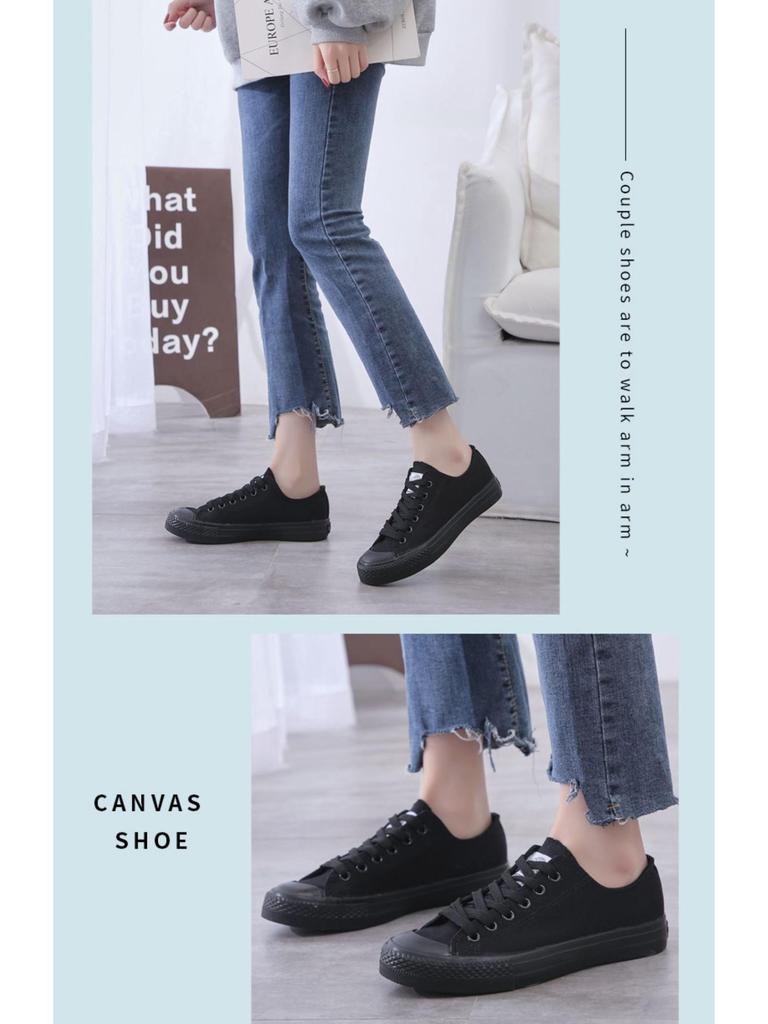 Unisex Black Canvas Sneakers: Versatile, Smiley Design, Casual Flats for Men & Women