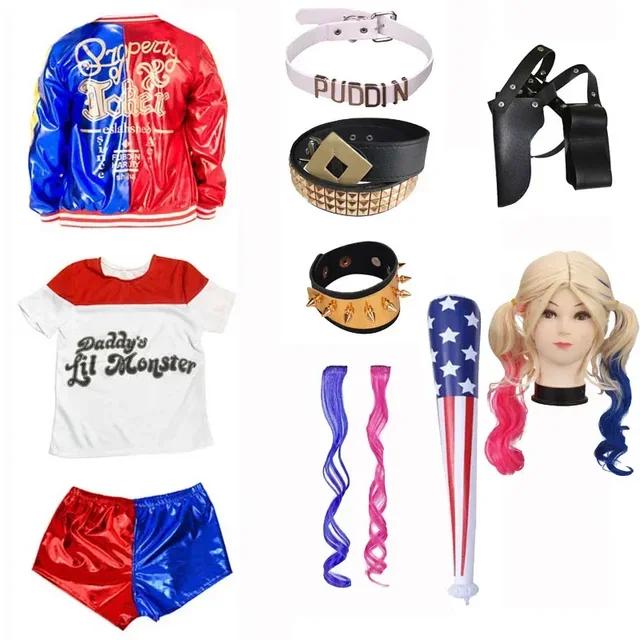 Girls Harley Squad Monster Shirt Quinn Costume Printed Jacket Shirt Pants Gloves Suicide Quinn Cosplay Halloween Costume