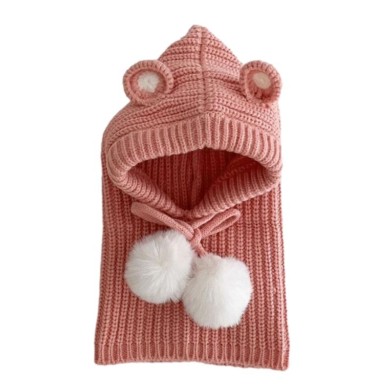 

Crochet Baby Hat Scarf Ear Protections Hat Baby Bonnet Cap Scarf Winter Hat with Pompoms Neckerchief for Toddler Infant розовый