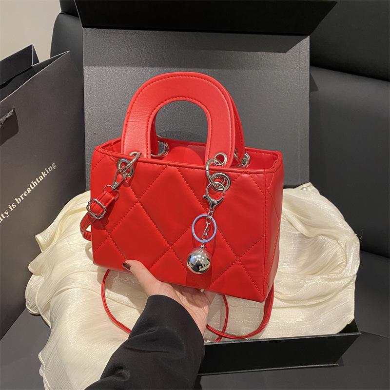 Trendy 2025 Argyle Embroidered Korean-Style Large Capacity Crossbody Handheld Bag