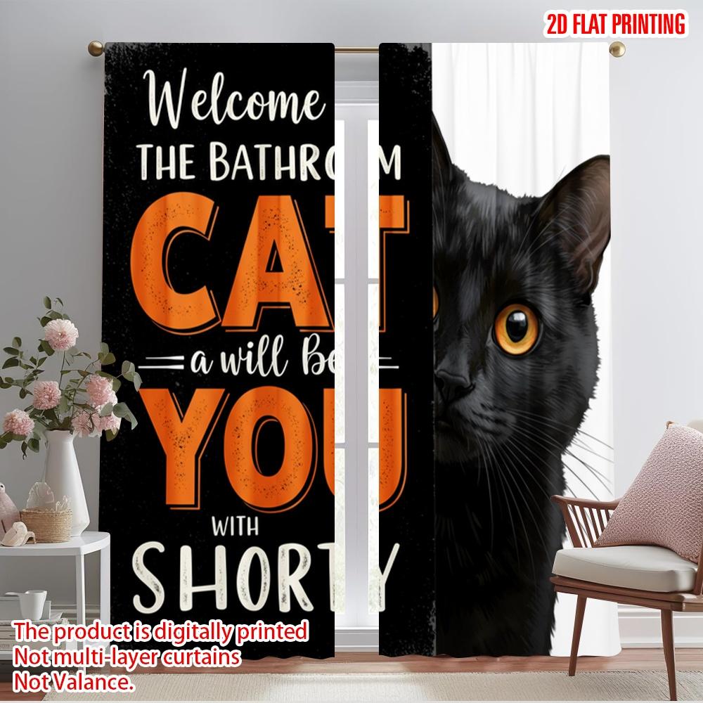 

2pcs 2D flat printing Drapes Black Cat Bathroom Sign 100% Polyester Without Electricity 0 for Festive Portraits and Party 52.50×116.00 CM 2pcs