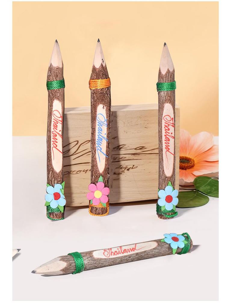 Thai Handcrafted Creative Wood Pencil Keychain for Students
