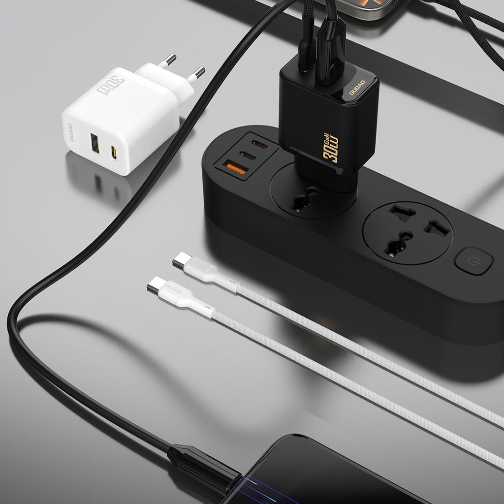 Ładowarka Sieciowa USB-A USB-C Z Kablem USB-C GaN PD 30W - Biała