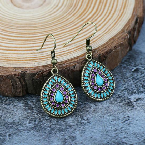 1 Pair Earring Water Drop Shape Bohemia Style Glitter Dangle Hanging Ear Ornaments Ear Accessories for Lady