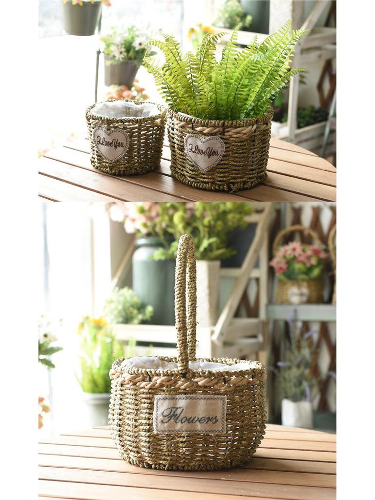 Pastorale Scandinavische Geweven Bloemmand Handtas voor Droogbloemenarrangement en Succulentenpot