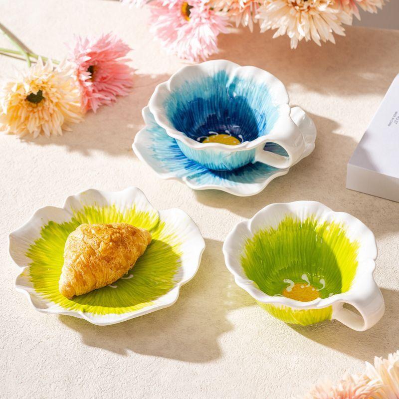 European Ceramic Flower Coffee Cup Butterfly Three-dimensional Relief Flower Mug Exquisite Afternoon Tea Flower Tea Coffee Cup