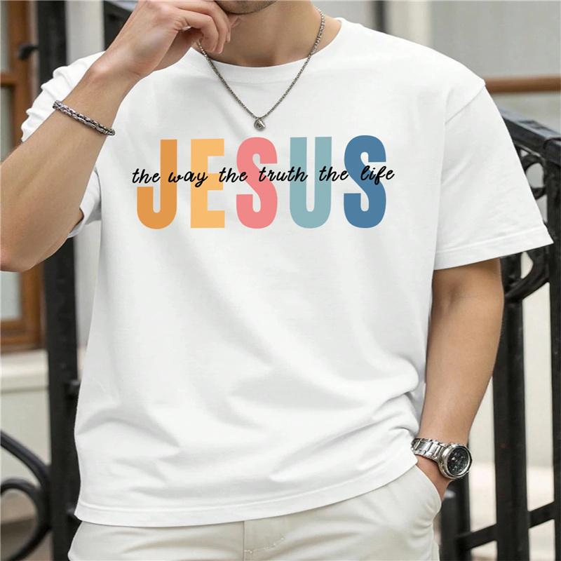 Jesus The Way Truth Life Print Unisexs TShirt Casual Short Sleeve Tee All Season Comfort Ladies Top Plussize T Shirt Daily Wear