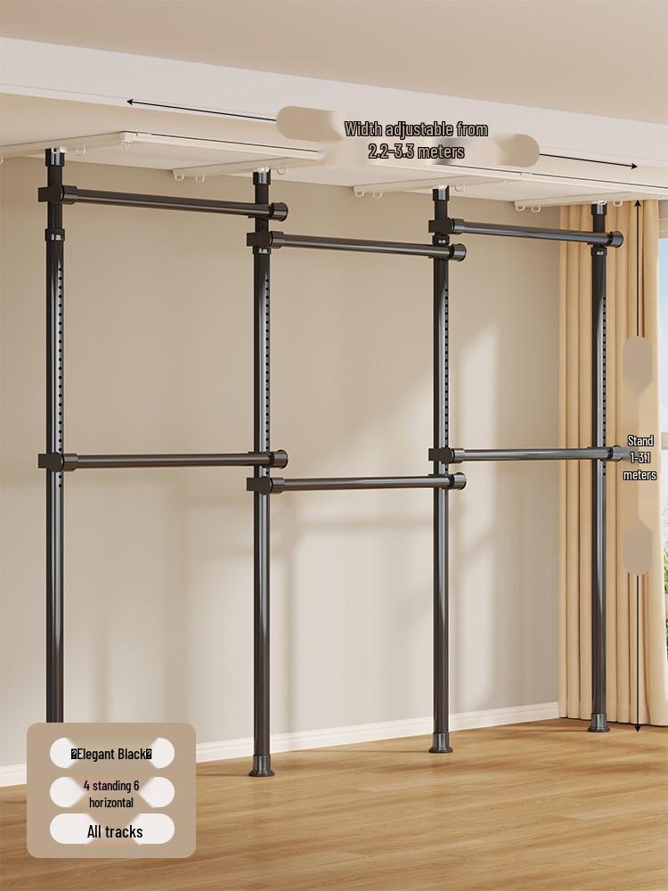 Floor-Standing Clothes Rack: Bedroom Hanger, Retractable Drying Rod, Coat & Hat Rack.