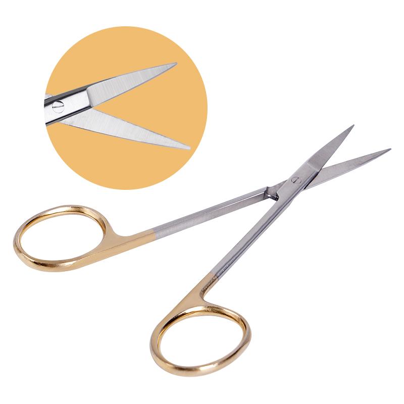 Dental Stainless Steel Medical Surgical Scissors Straight / Curved Tip Gold Plated Handle Animal Vet Scissors Haircut Scissors