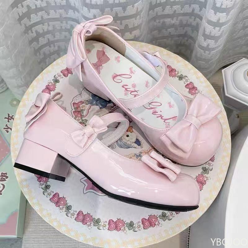 Cute Round Head Bow Women's Sweet Party Midi Heels Shoes Fashionable Versatile Woman Shoes Elegant Minimalist Comfortable Shoes
