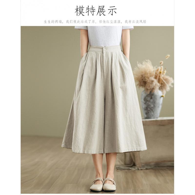 

Real shot summer new cotton and linen literary loose casual retro nine-point wide-leg pants women 2XL