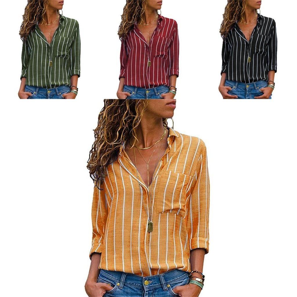 Womens Long Sleeve Loose Blouse Casual Tops Featuring Elegant V-neck Button-up Design