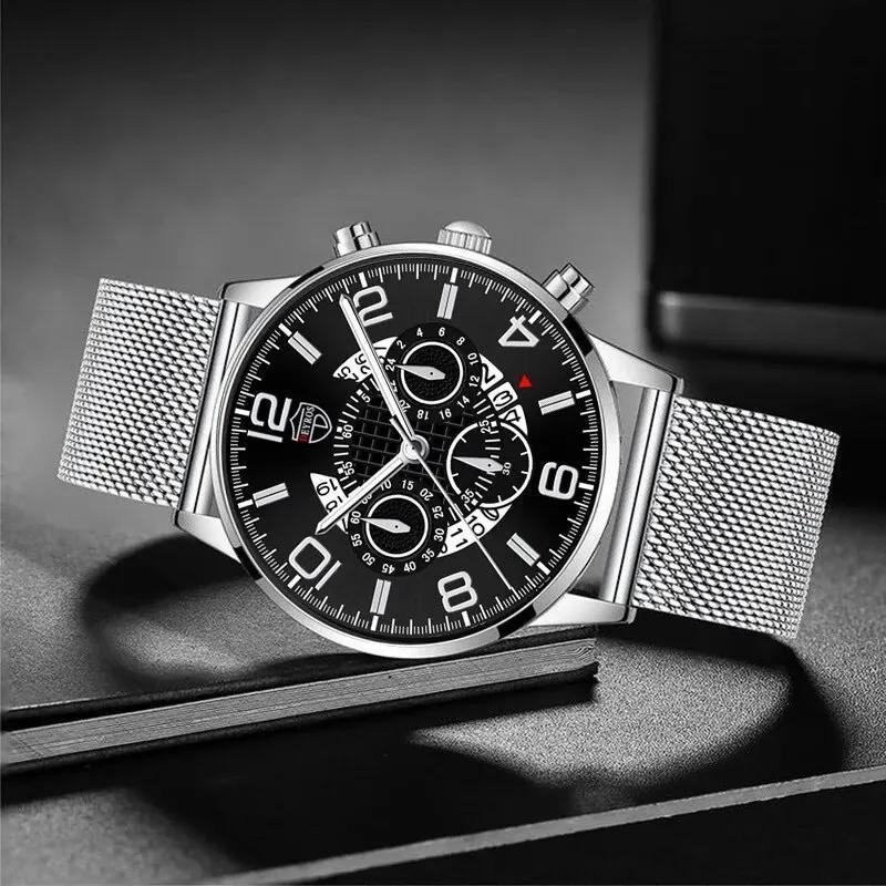DEYROS Luxury Mens Silver Mesh Belt Stainless Steel Watches Men Business Casual Quartz Watch Simple Male Clock Reloj Hombre