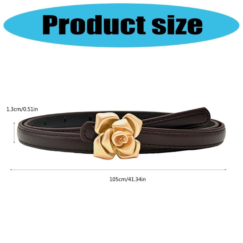 Rose Button Leather Belt For Women Adjustable Thin Waistband Jeans And Trousers