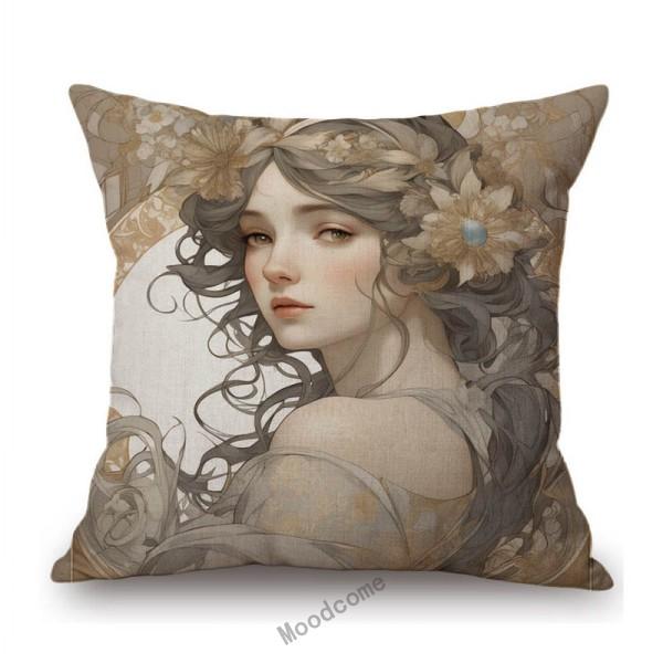 Mucha Style Floral Princess Girl Pink Purple Blue Pretty Flower Daughter Room Decoration Sofa Pillow Case Spring Cushion Cover
