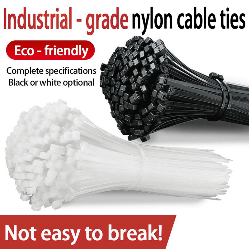 100pcs Self-locking Cable Ties Black Wire Cable Zip Ties Fasten Cable Organiser Nylon Straps Multi-Purpose Wraps Cord Management